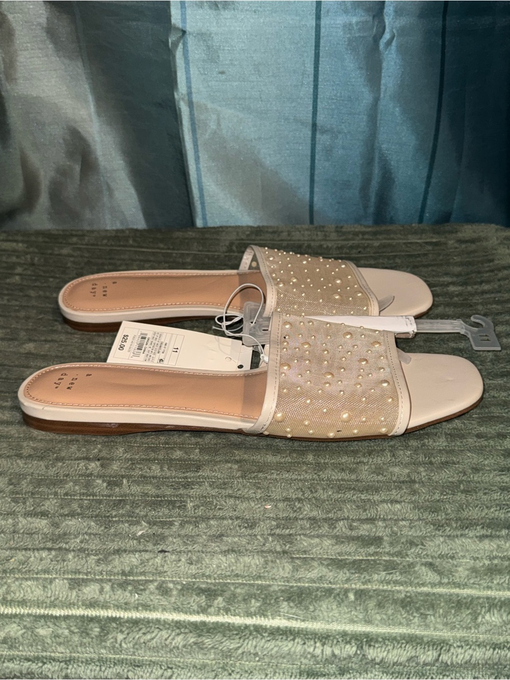 a new day Nude Beaded Mesh Slide Sandals